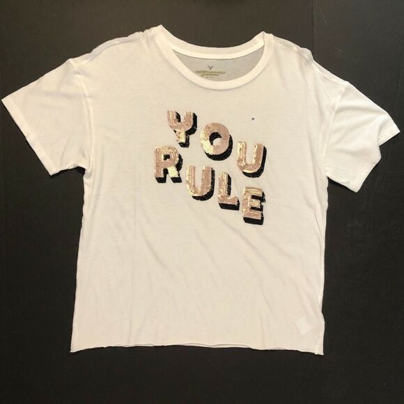 American Eagle Outfitters Tops - American Eagle Outfitters Womens Top Medium Embellished Sequins Graphic Tee